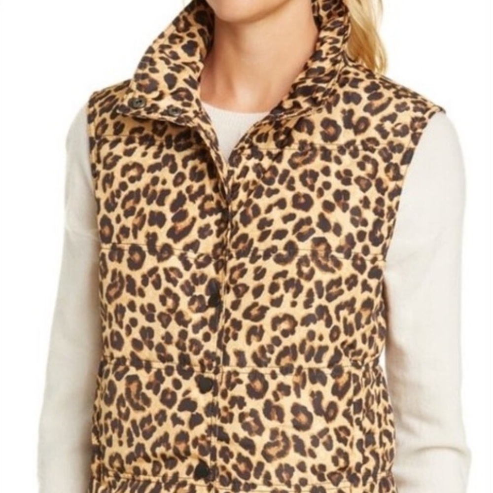 Veronica Beard Snap Front Puffer Vest Brown Leopard - Picture 9 of 10